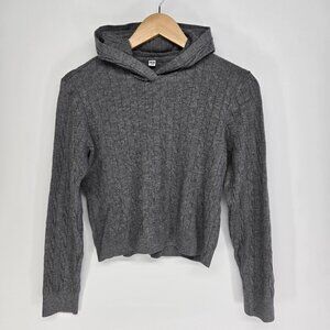 UNIQLO Womens Small Gray Cableknit Hooded Sweater Hoodie Lightweight Pullover